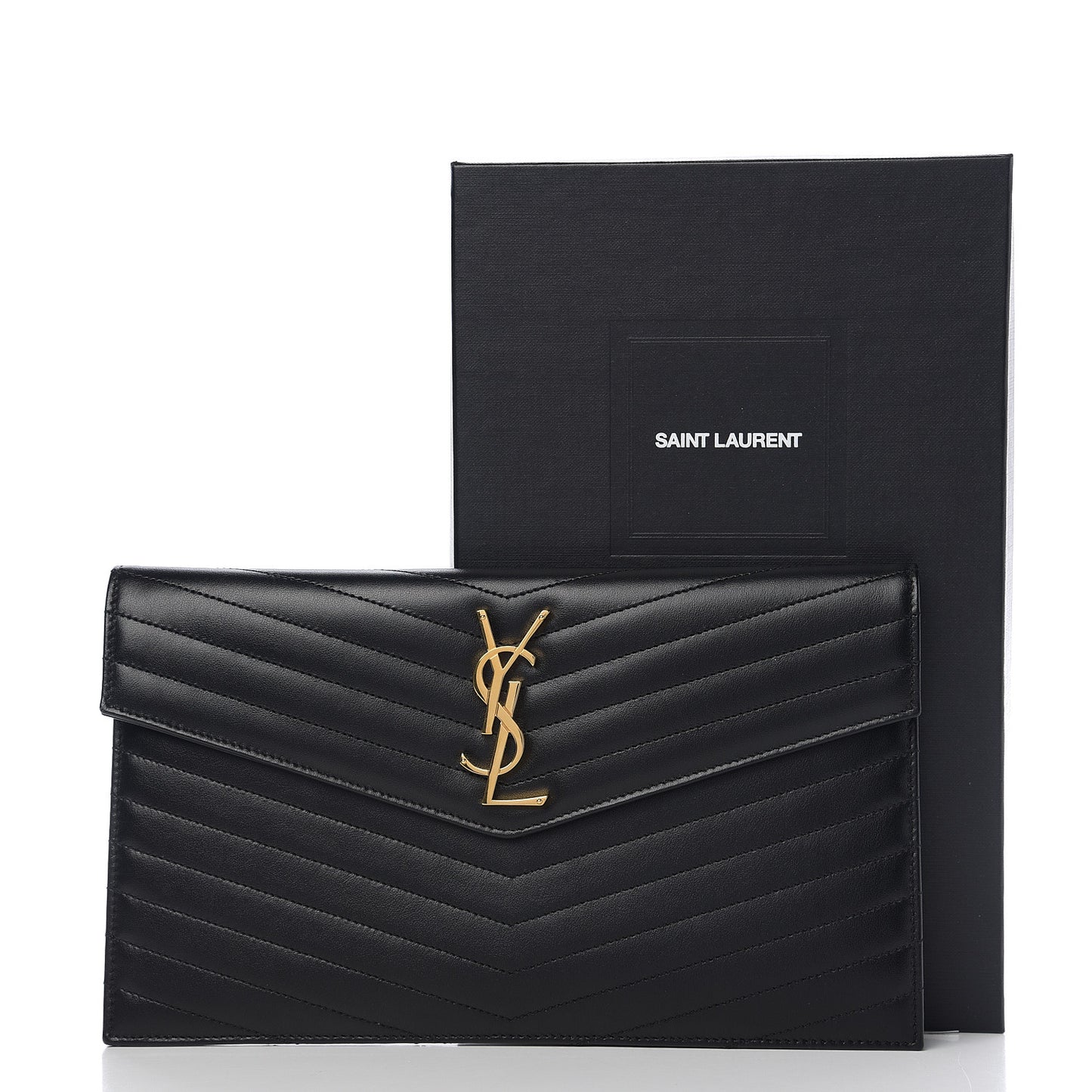 Calfskin Matelasse Chevron Monogram Uptown Clutch Black