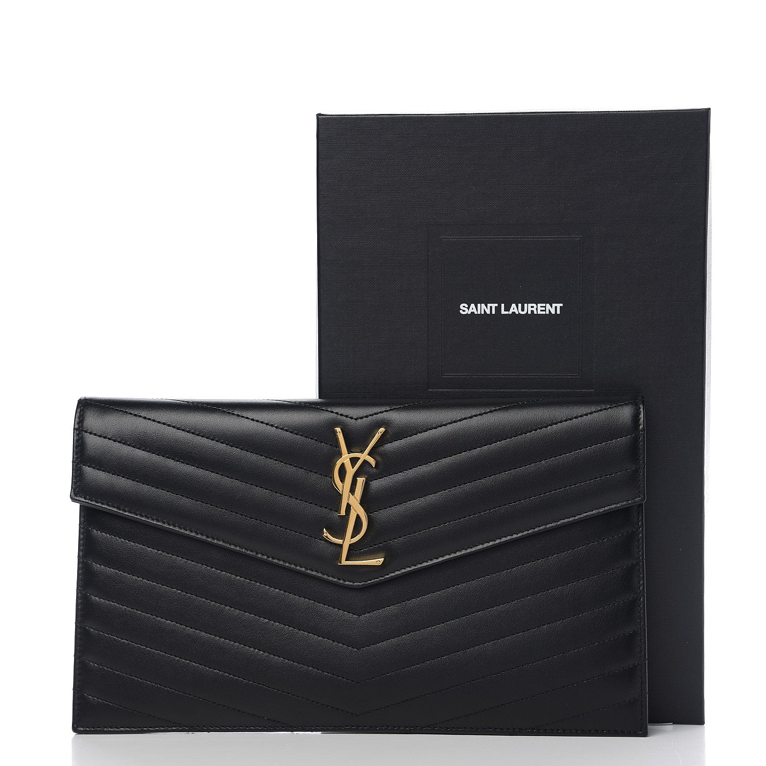 Saint Laurent Calfskin Matelasse Chevron Monogram Uptown Clutch Black 7 of 7
