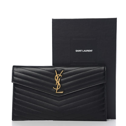 Saint Laurent Calfskin Matelasse Chevron Monogram Uptown Clutch Black 7 of 7