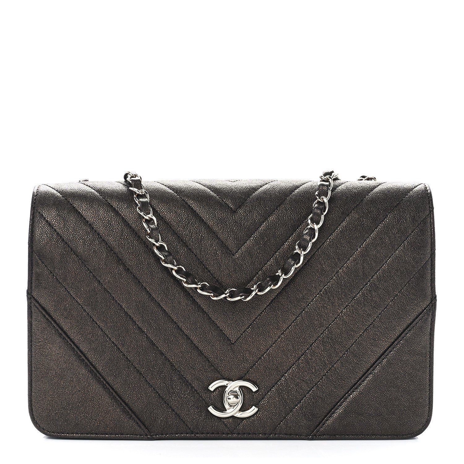 Chanel Metallic Caviar Chevron Quilted Medium Statement Flap Bronze 1 of 13