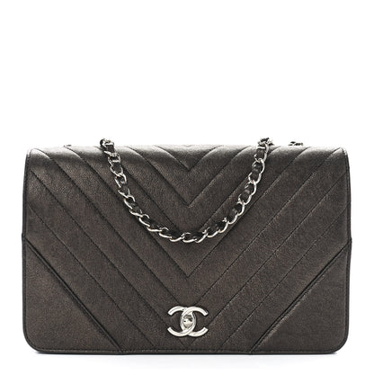 Chanel Metallic Caviar Chevron Quilted Medium Statement Flap Bronze 1 of 13
