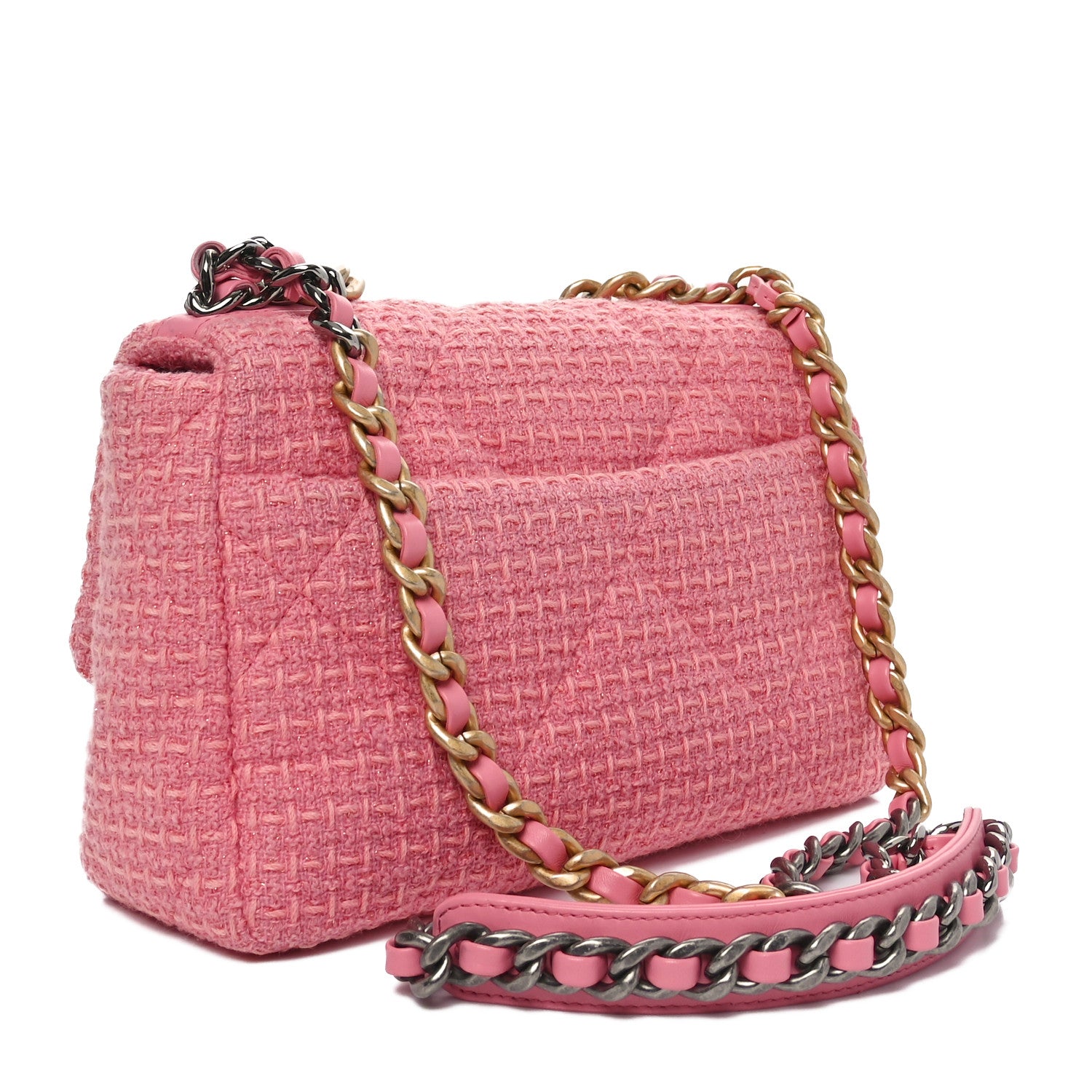 Chanel Metallic Tweed Quilted Medium Chanel 19 Flap Pink 3 of 12