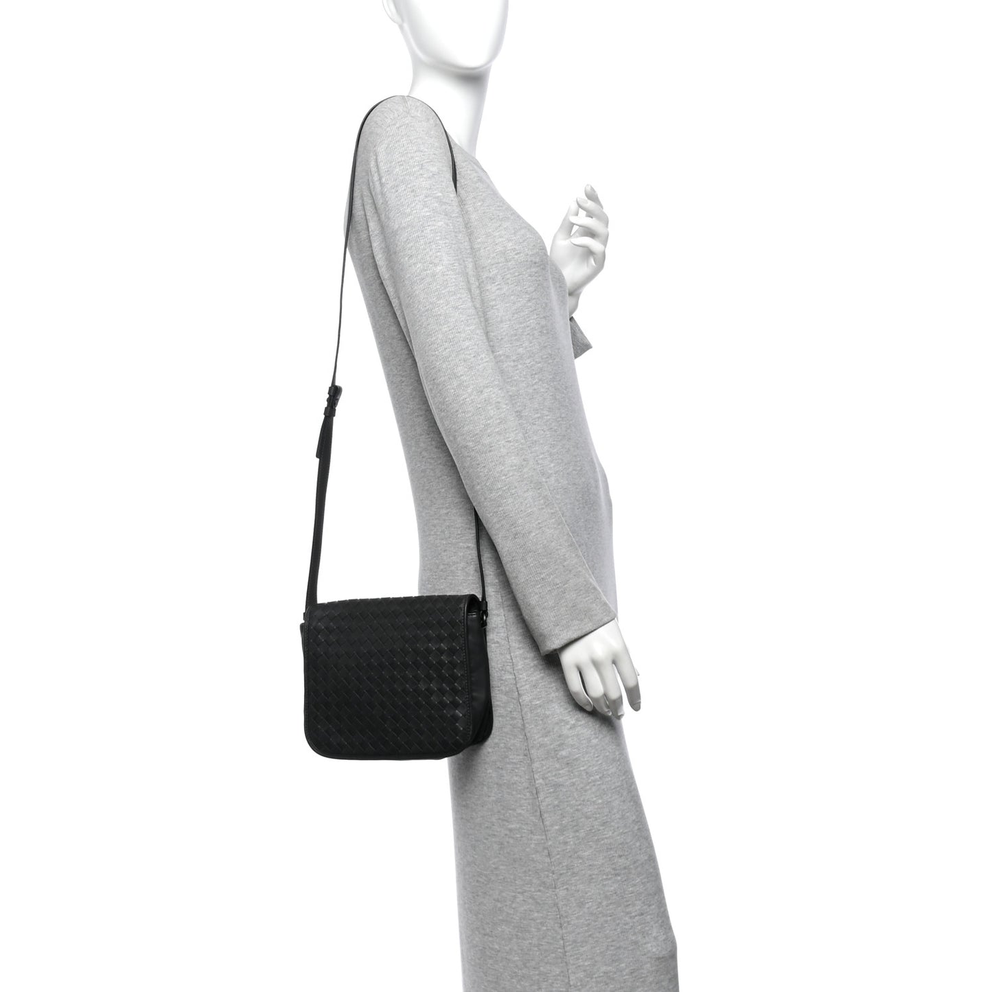 Nappa Intrecciato Crossbody Messenger Flap Black