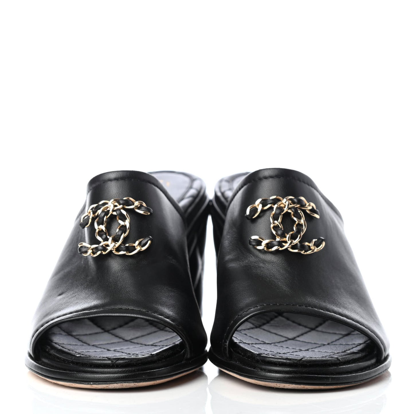 Lambskin Quilted CC Chain Mules 36.5 Black