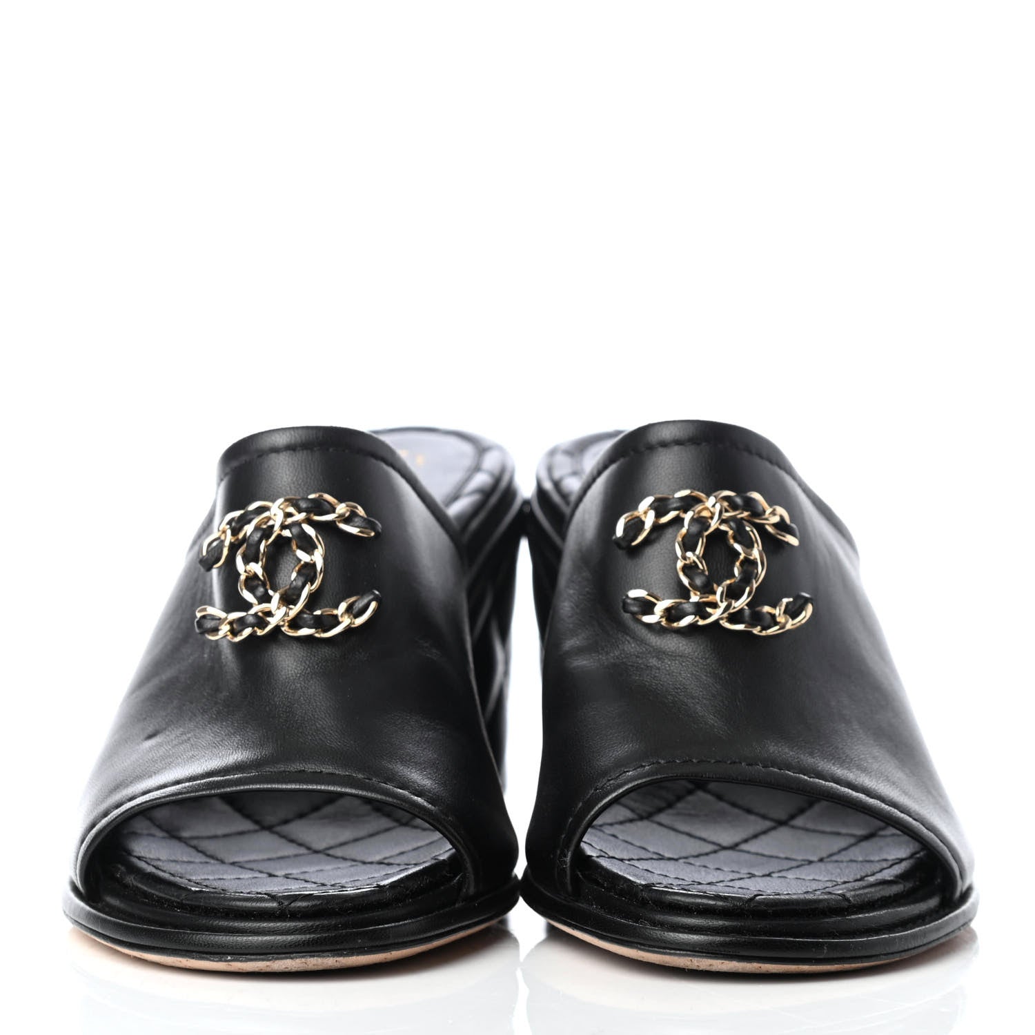 Chanel Lambskin Quilted CC Chain Mules 36.5 Black 2 of 8
