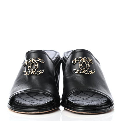 Chanel Lambskin Quilted CC Chain Mules 36.5 Black 2 of 8