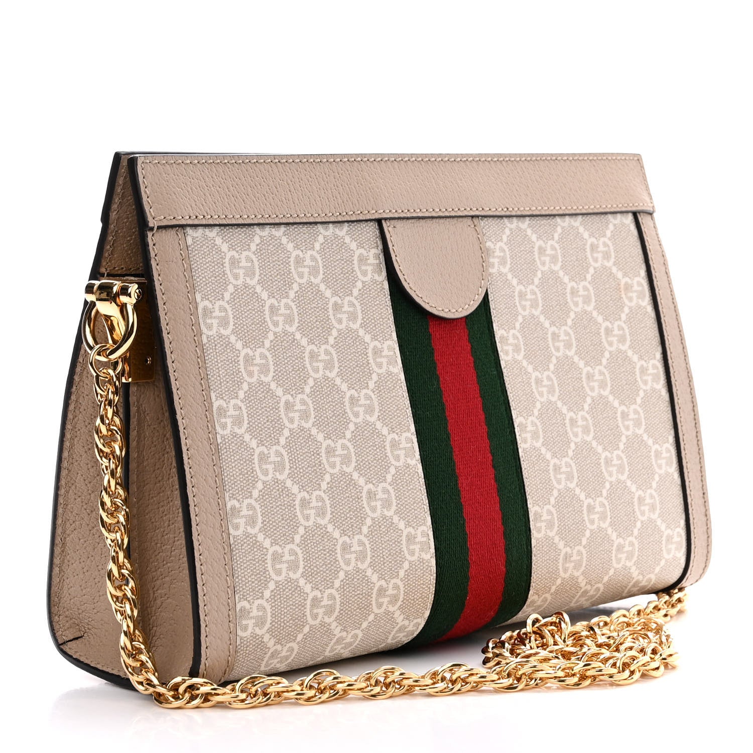 Gucci GG Supreme Monogram Textured Dollar Calfskin Web Small Ophidia Chain Shoulder Bag Beige Mystic White Oatmeal 4 of 11