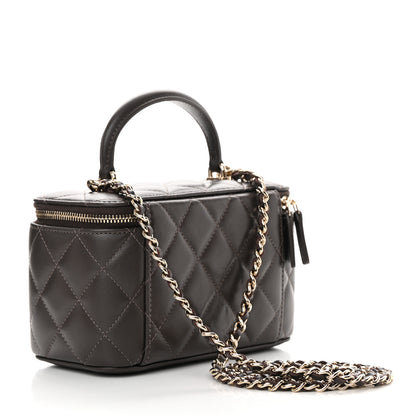 Chanel Lambskin Quilted Small Top Handle Vanity Case With Chain Dark Brown 3 of 12