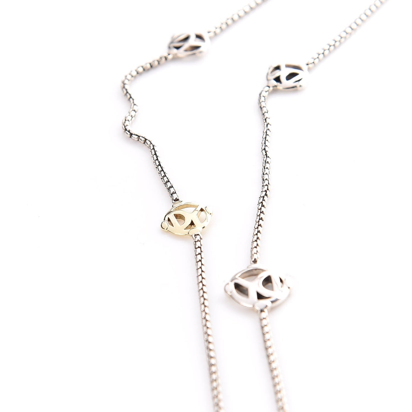 Sterling Silver 14K Yellow Gold Logo Station Necklace 36"