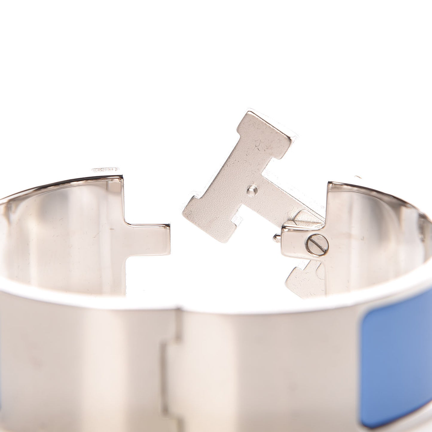 Enamel Wide Clic Clac H Bracelet PM White Bleu Transat