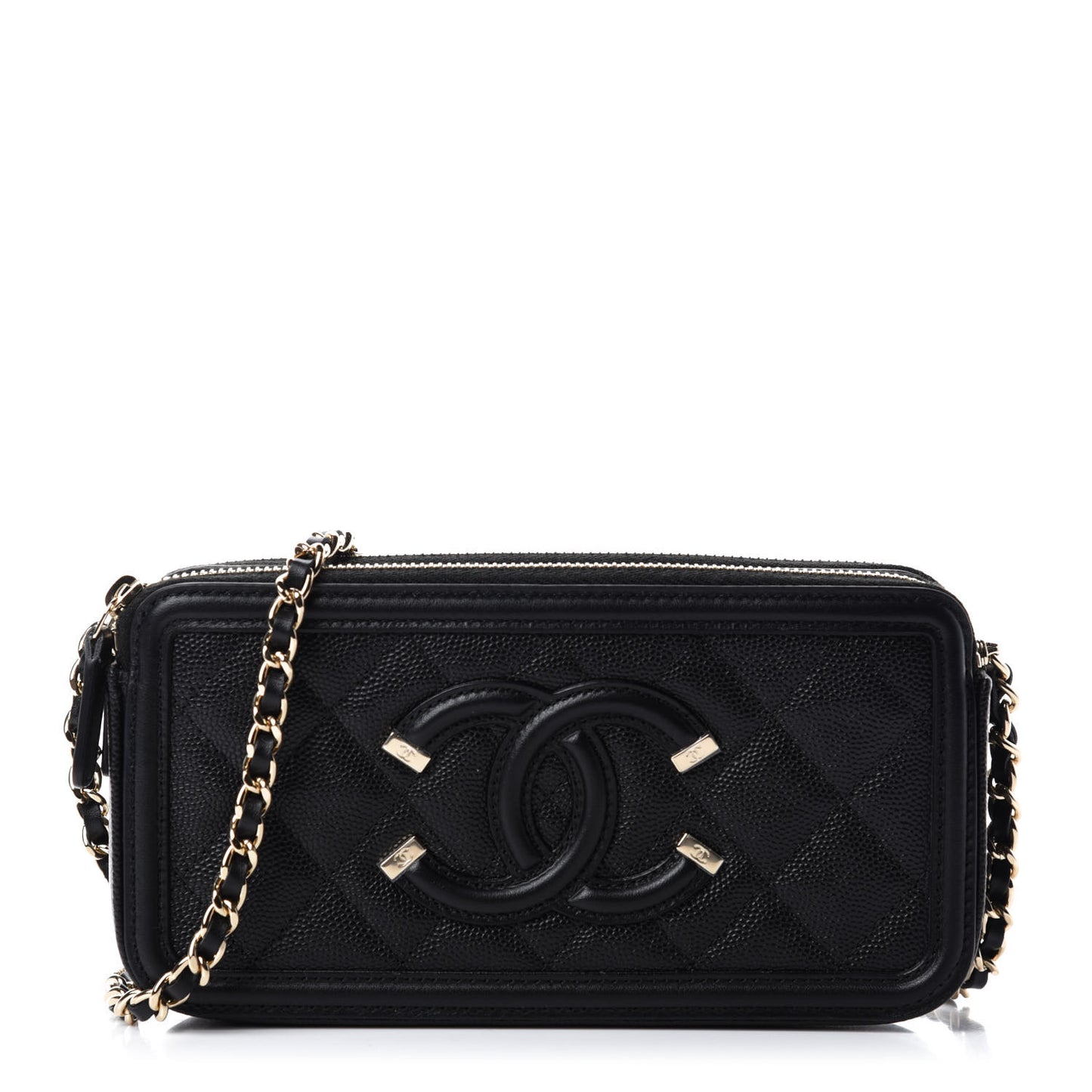 Caviar Quilted CC Filigree Clutch With Chain Black