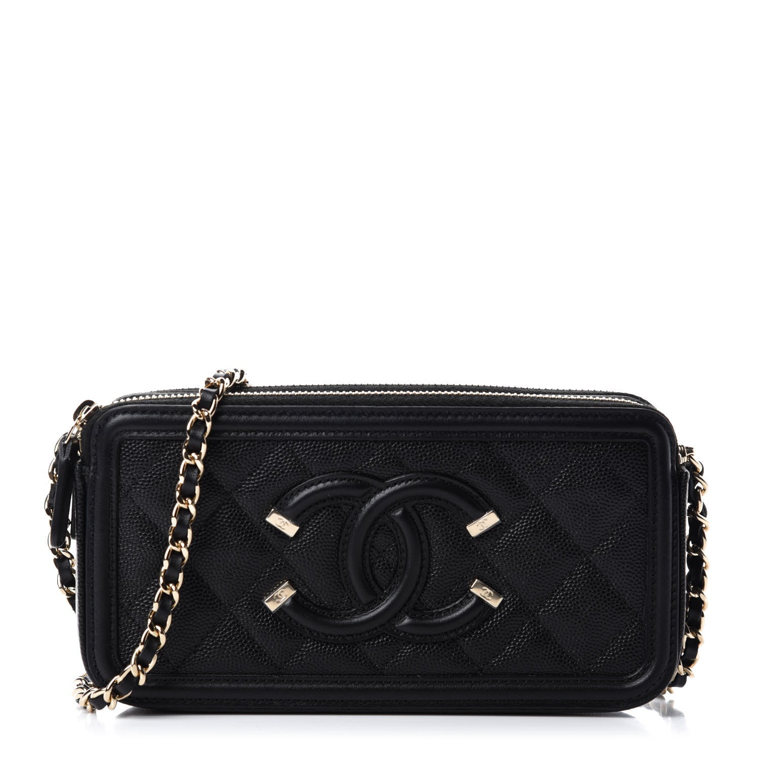 Chanel Caviar Quilted CC Filigree Clutch With Chain Black 1 of 12