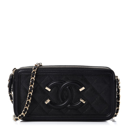 Chanel Caviar Quilted CC Filigree Clutch With Chain Black 1 of 12