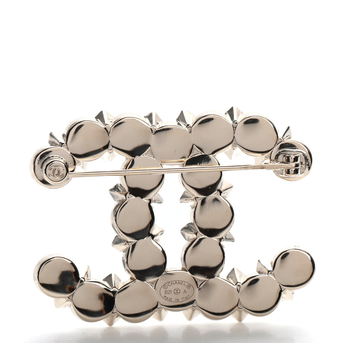 Pearl Crystal CC Brooch Gold
