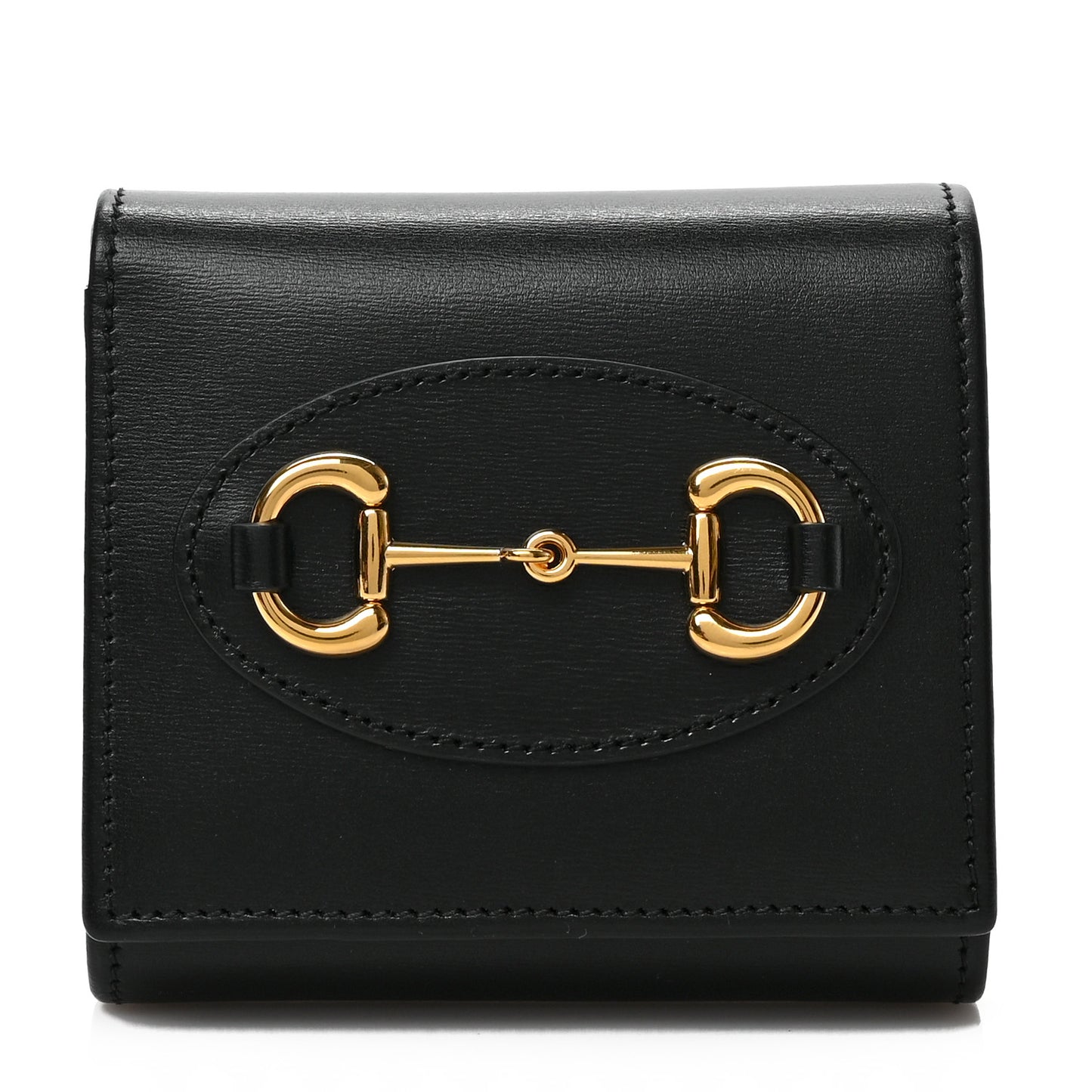 Boarded Plutone Calfskin Horsebit 1955 Flap Card Case Wallet Black