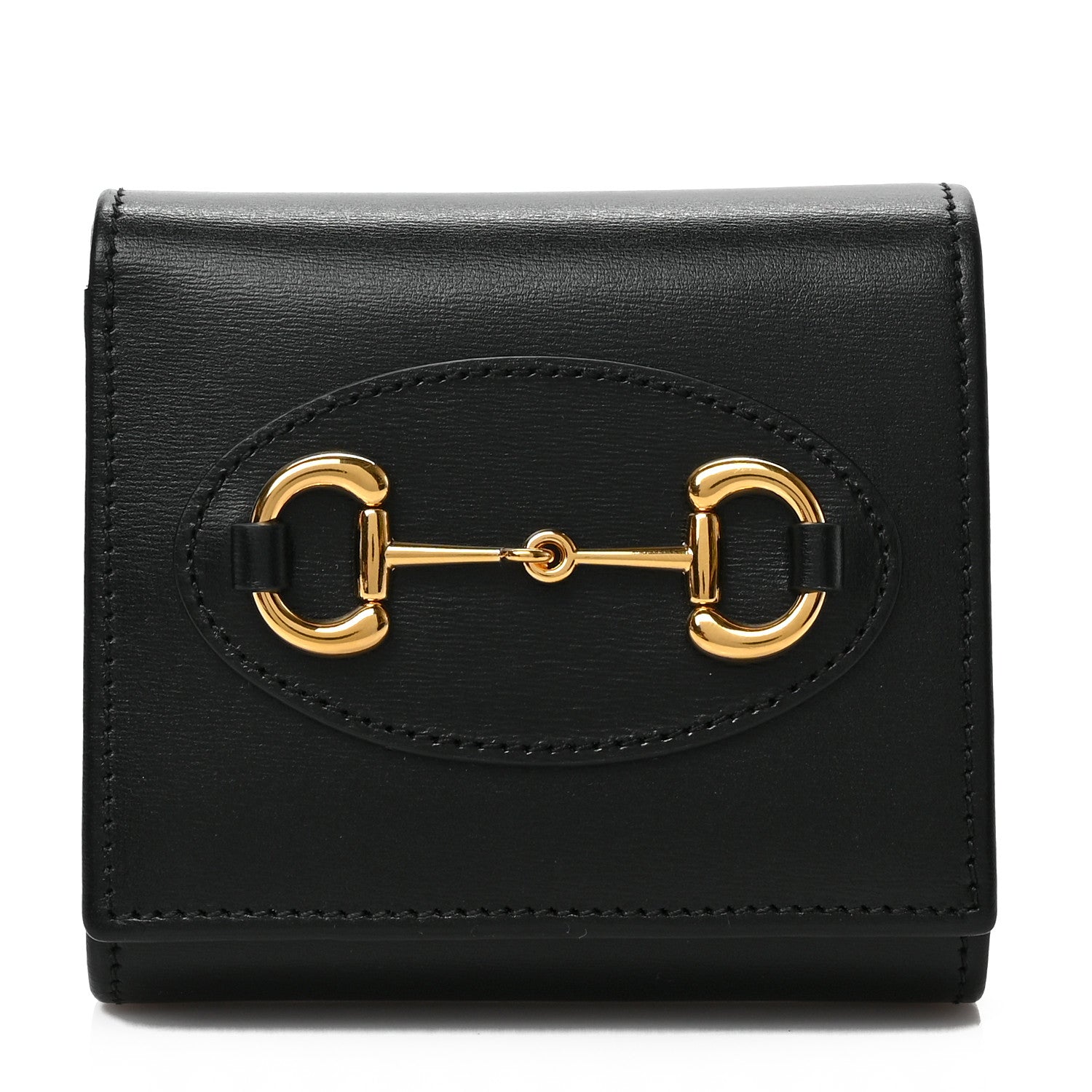 Gucci Boarded Plutone Calfskin Horsebit 1955 Flap Card Case Wallet Black 1 of 6