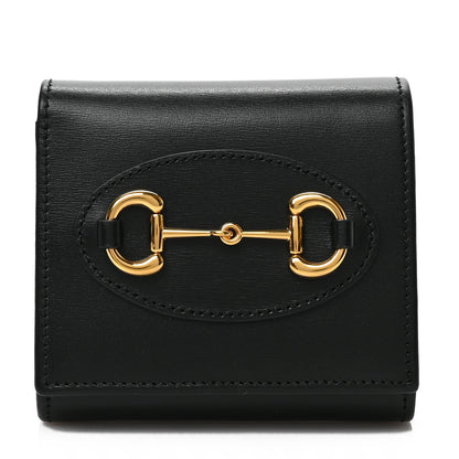 Gucci Boarded Plutone Calfskin Horsebit 1955 Flap Card Case Wallet Black 1 of 6
