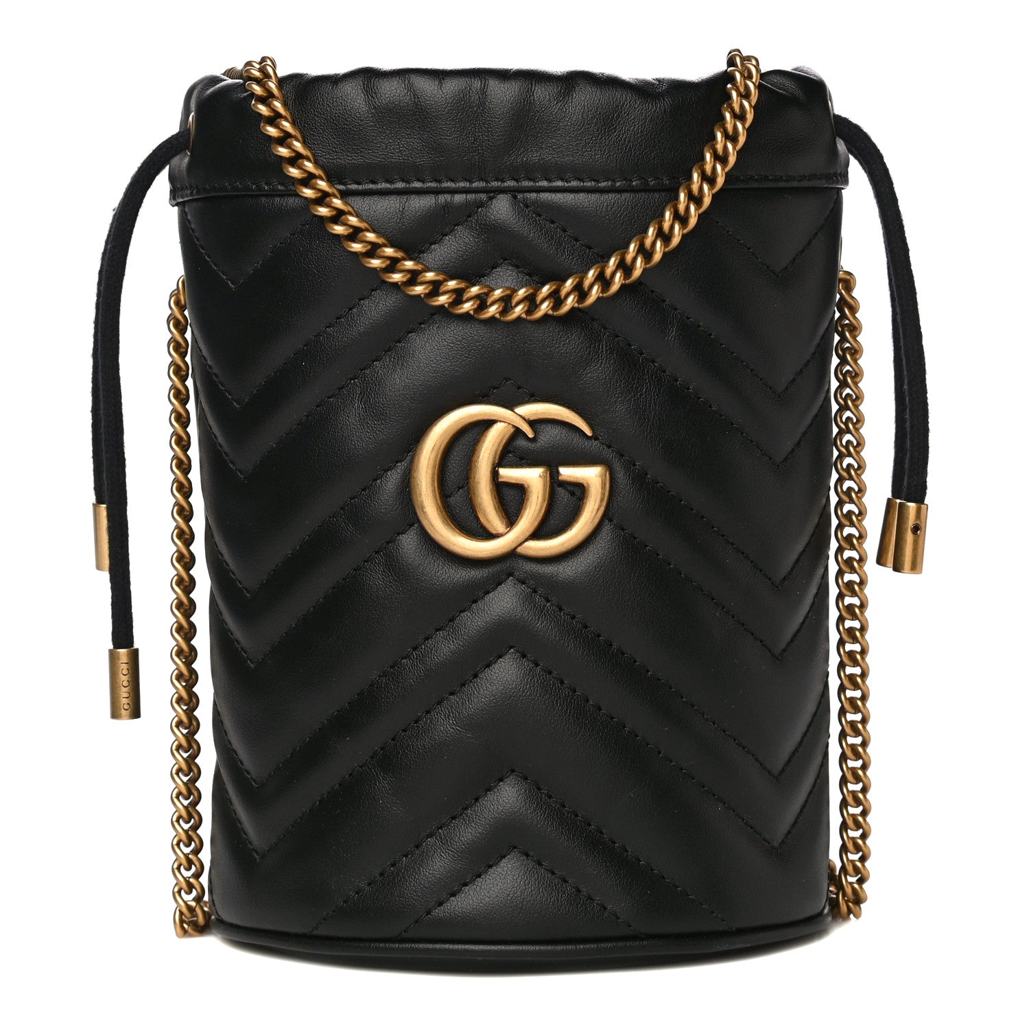 Gucci Calfskin Matelasse Mini GG Marmont 2.0 Bucket Bag Black 1 of 10