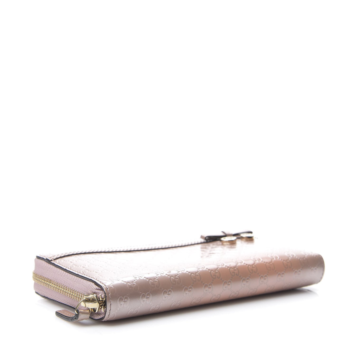 Patent Microguccissima Bow Heart Zip Around Wallet Golden Beige