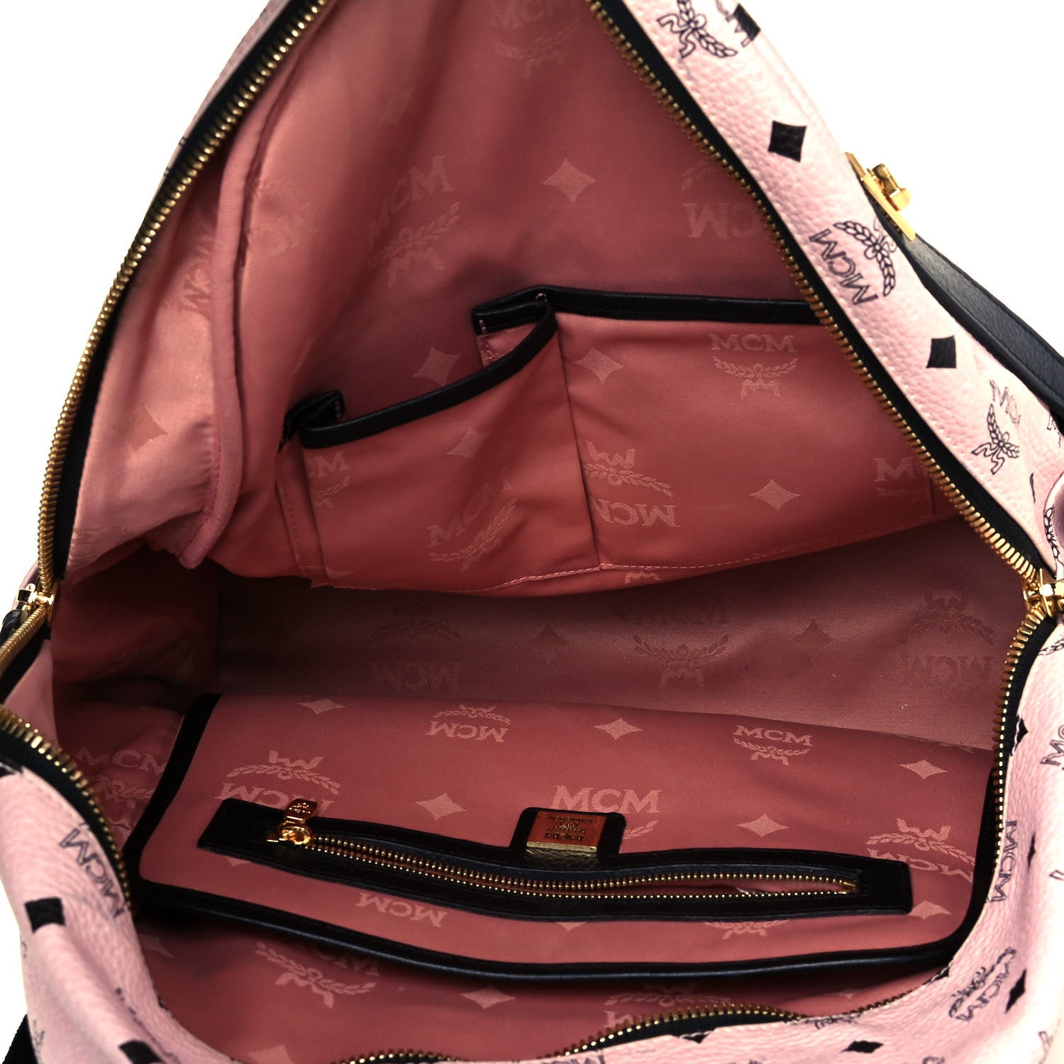 MCM Visetos Studded Medium Dual Stark Backpack Chalk Pink Black 4 of 14