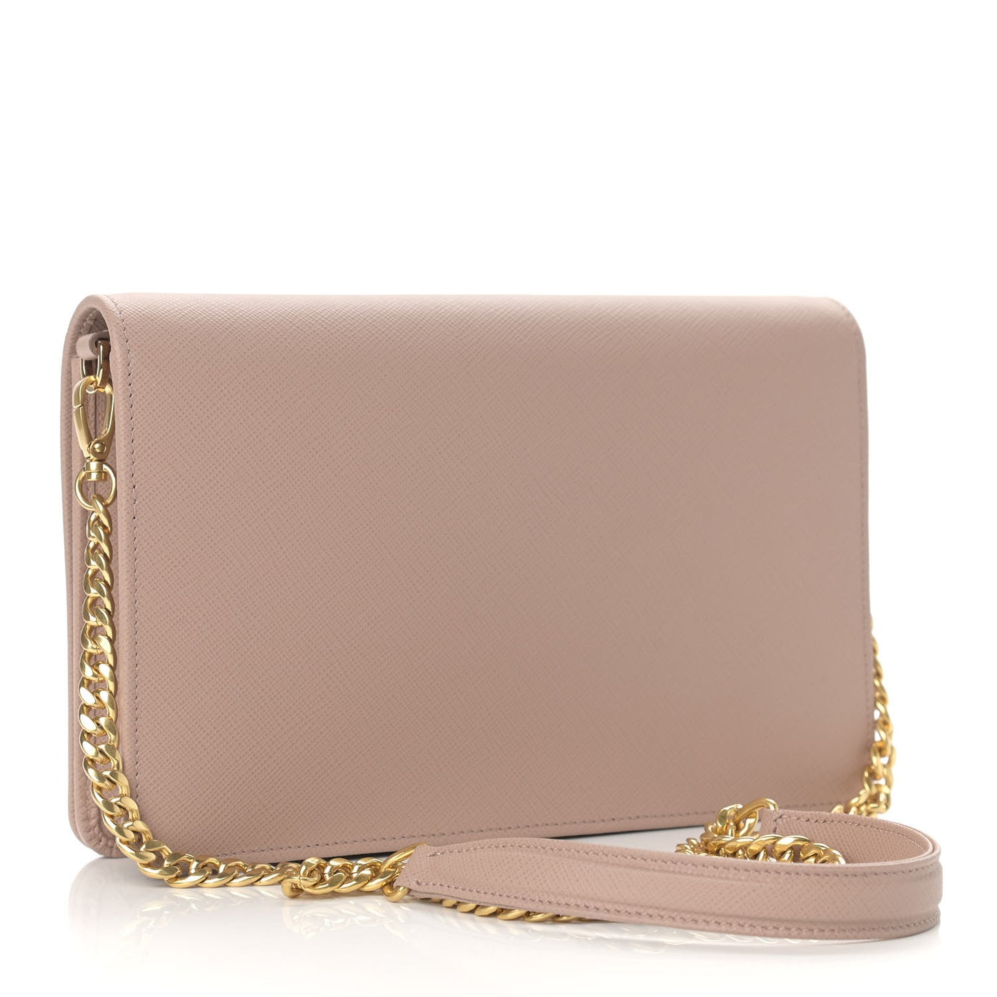 Saffiano Lux Metal Logo Mini Chain Flap Crossbody Bag Cipria