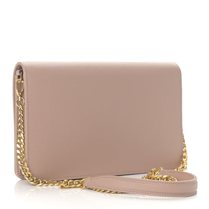 Prada Saffiano Lux Metal Logo Mini Chain Flap Crossbody Bag Cipria 3 of 8