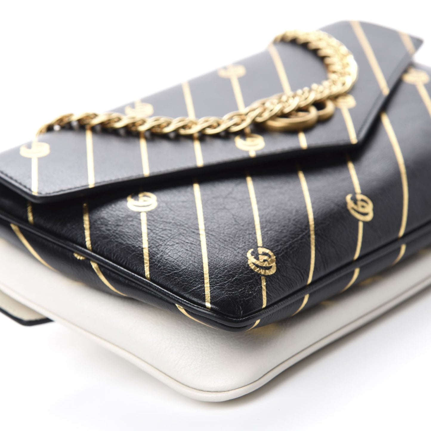 Calfskin Diagonal GG Medium Thiara Double Envelope Shoulder Bag Black White