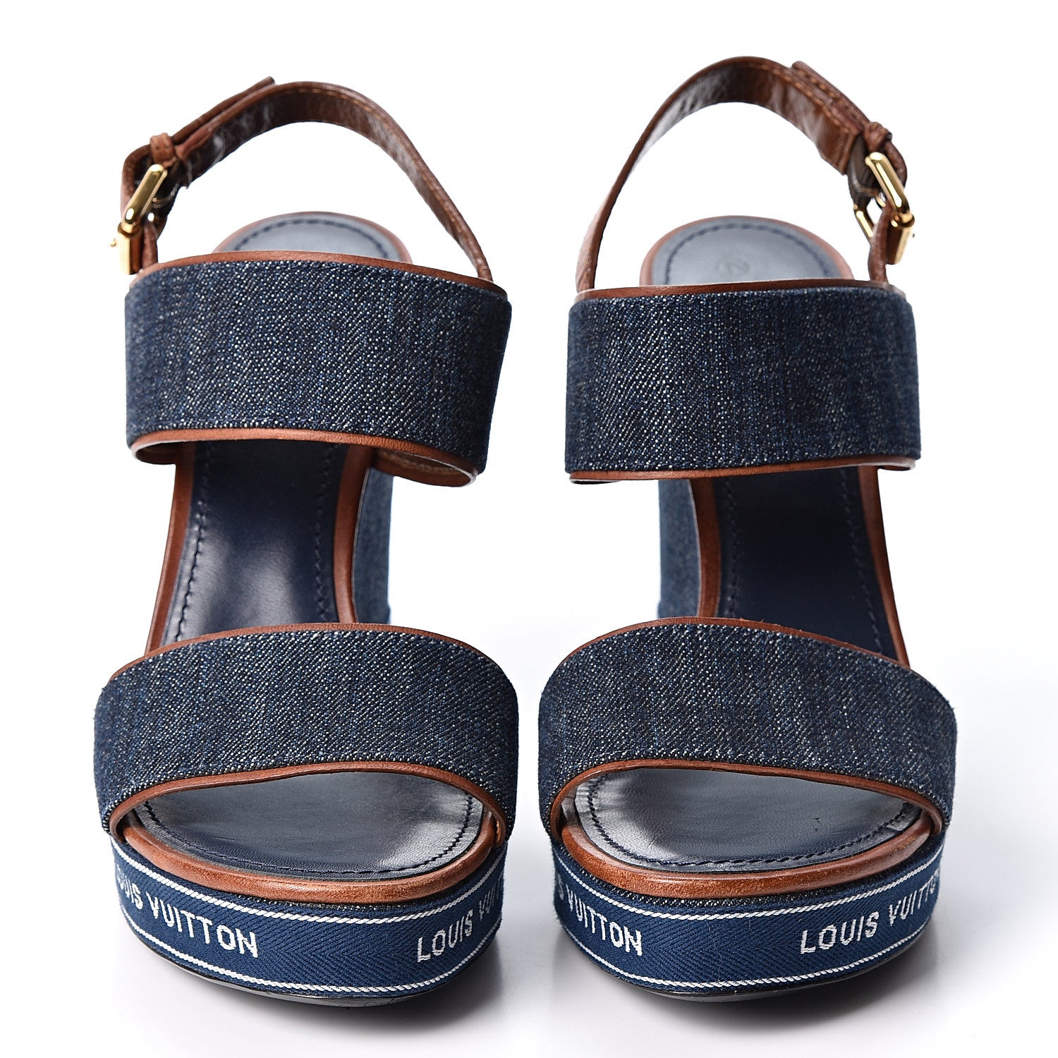 Louis Vuitton Denim Croisiere Wedge Sandals 38 Marine 2 of 9