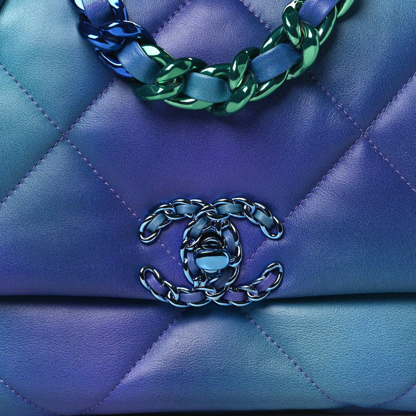 Tie Dye Calfskin Quilted Medium Chanel 19 Flap Blue Purple