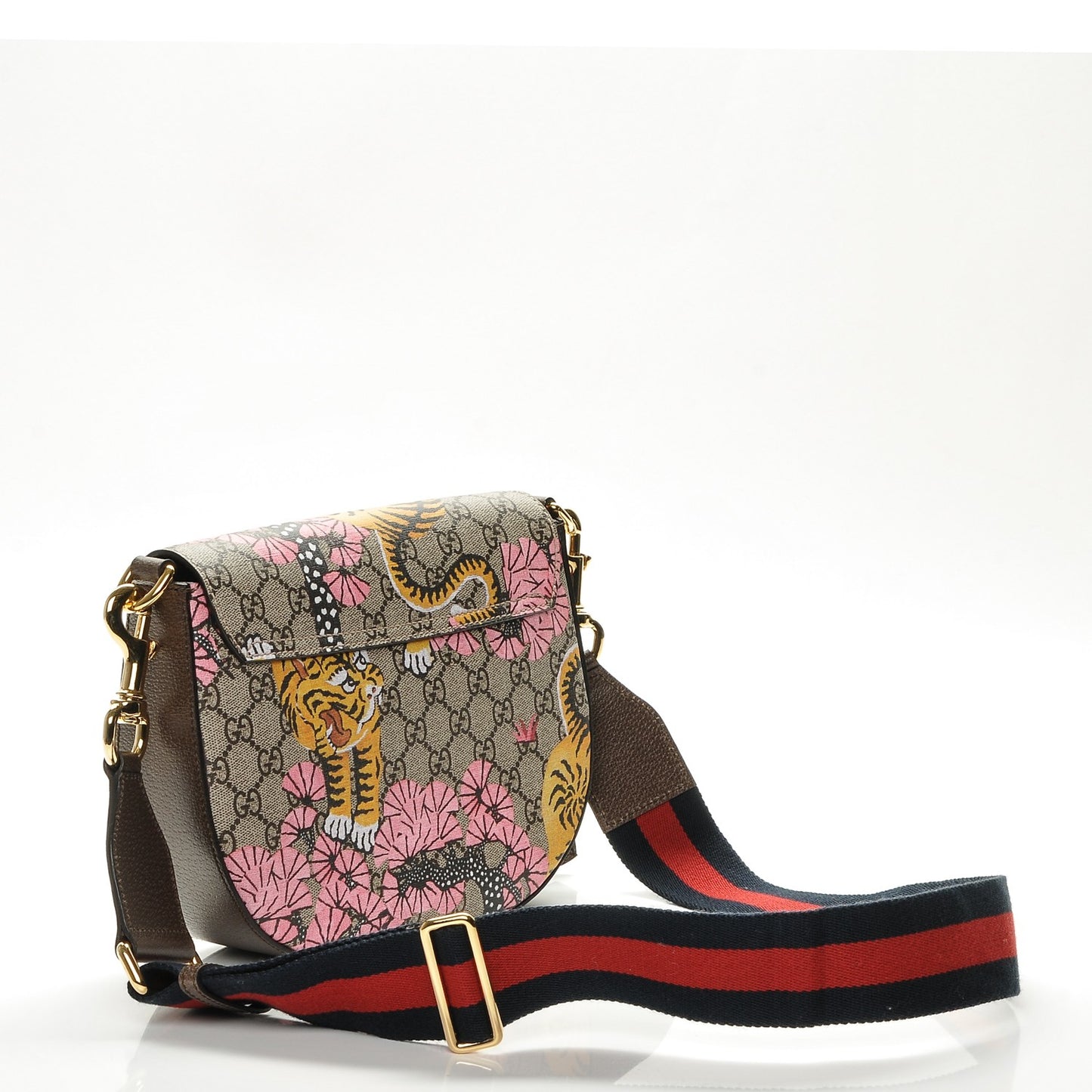 GG Supreme Monogram Bengal Web Medium Padlock Messenger Shoulder Bag Beige Pink