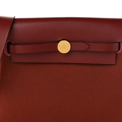 Hermes Military Toile Vache Hunter Herbag Zip Retourne 20 Rouge H 8 of 11