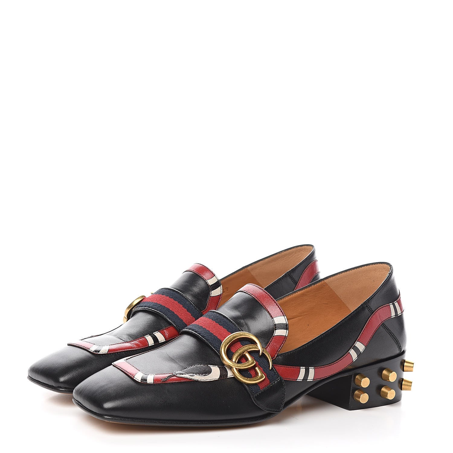 Gucci Malaga Kid Web Kingsnake GG Peyton Loafer Pumps 39 Black 3 of 9