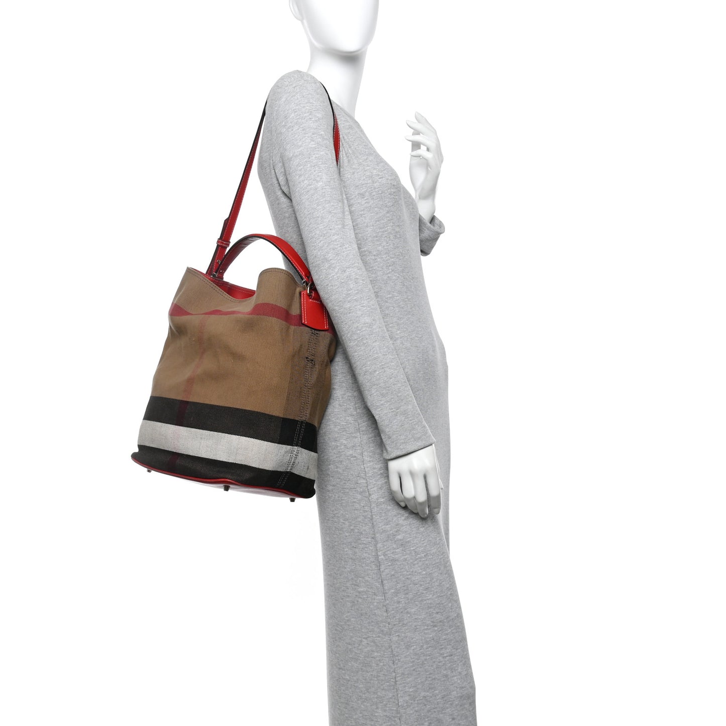 Canvas Mega Check Medium Ashby Bucket Bag Red