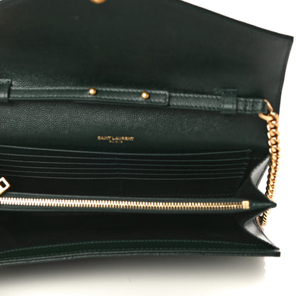 Saint Laurent Grain De Poudre Matelasse Chevron Monogram Chain Wallet Dark Green 4 of 9