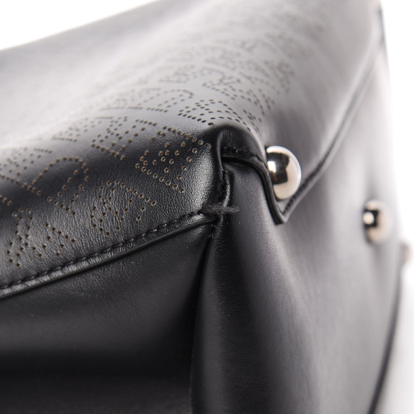Calfskin Perforated Medium Banner Tote Black