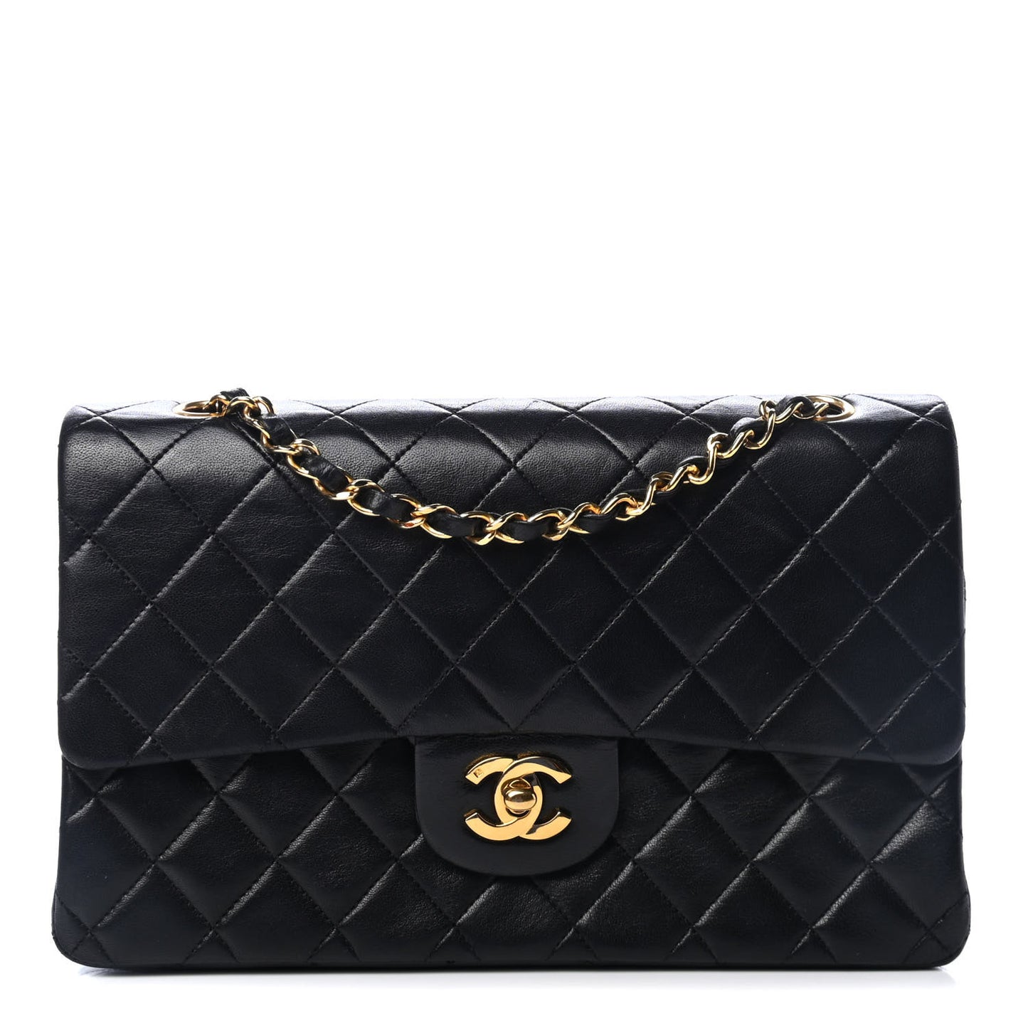 Lambskin Quilted Medium Double Flap Black