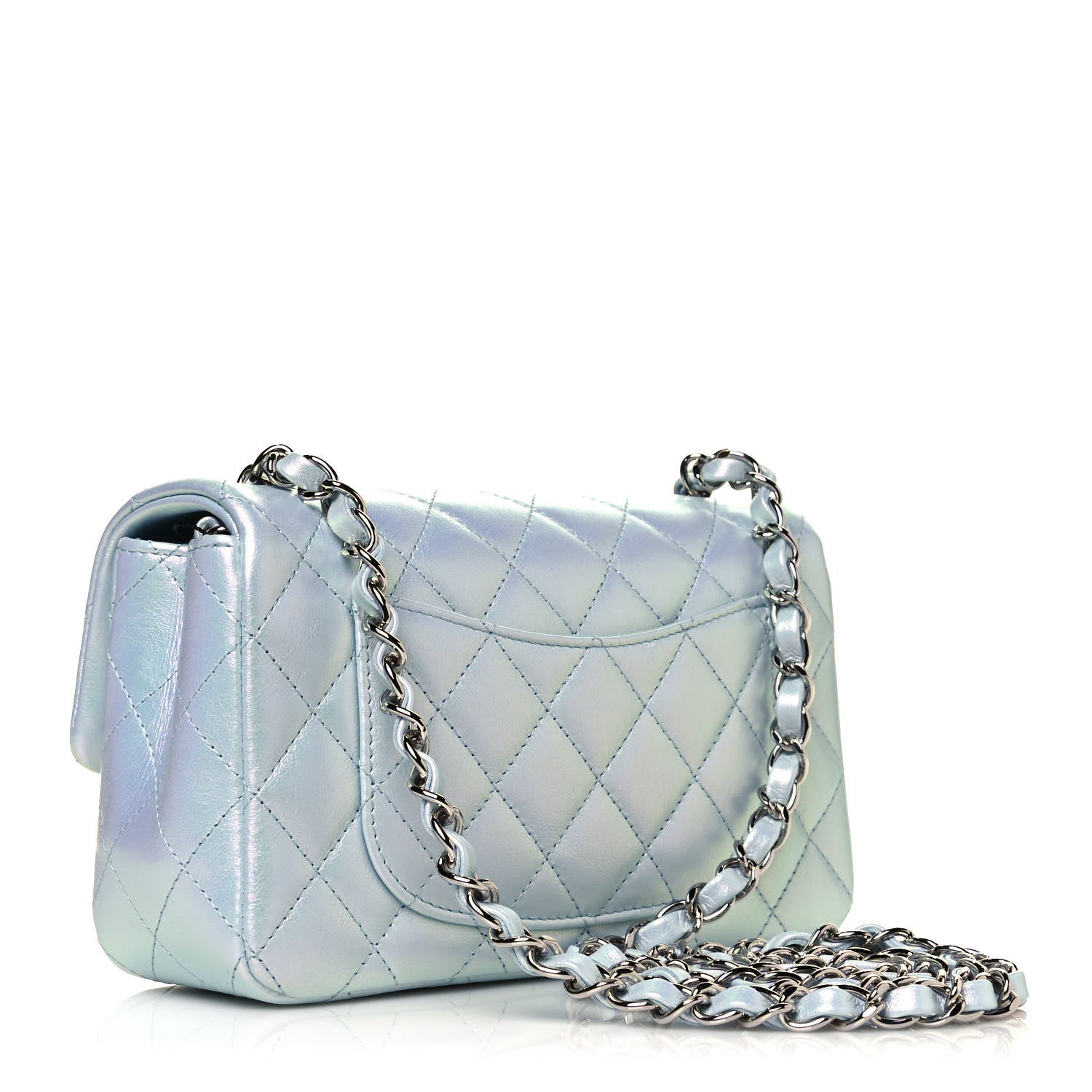 Chanel Iridescent Calfskin Quilted Mini Rectangular Flap Light Blue 3 of 11