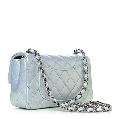 Chanel Iridescent Calfskin Quilted Mini Rectangular Flap Light Blue 3 of 11