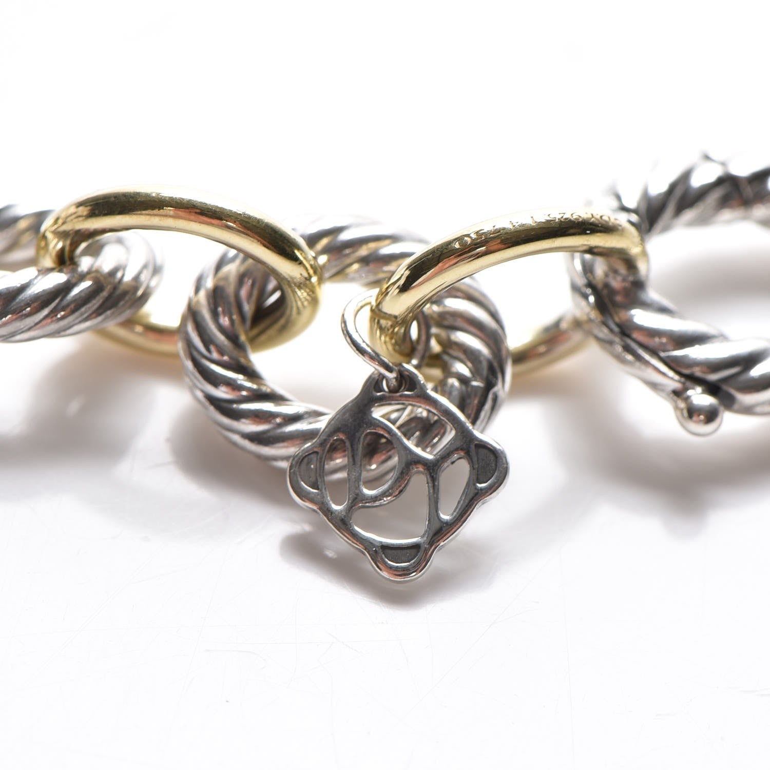 David Yurman Sterling Silver 18K Yellow Gold 10mm Medium Oval Link Bracelet 5 of 6