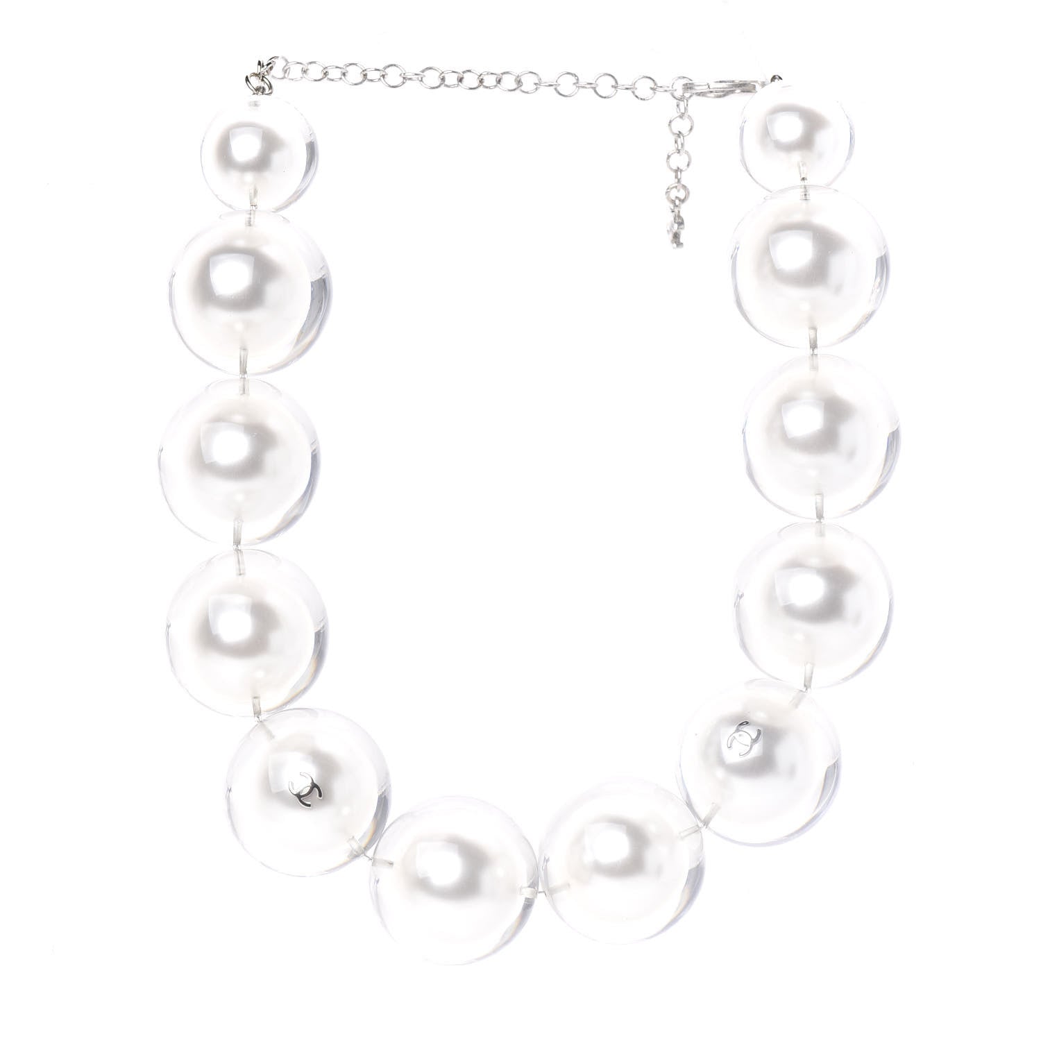 Chanel Acrylic Pearl Short Necklace Silver 2 of 5
