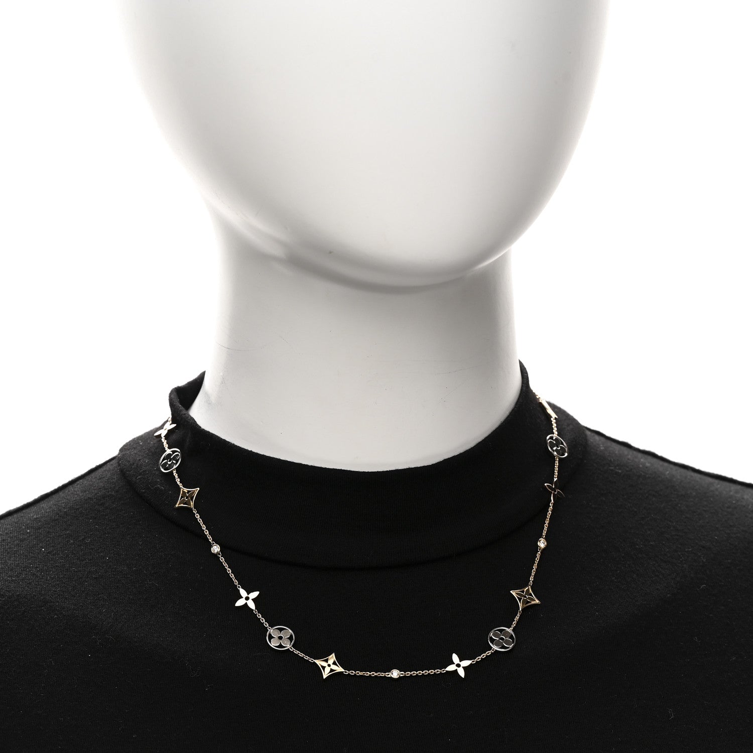 Louis Vuitton 18K Yellow White Rose Gold Diamond Idylle Blossom Station Necklace 2 of 4