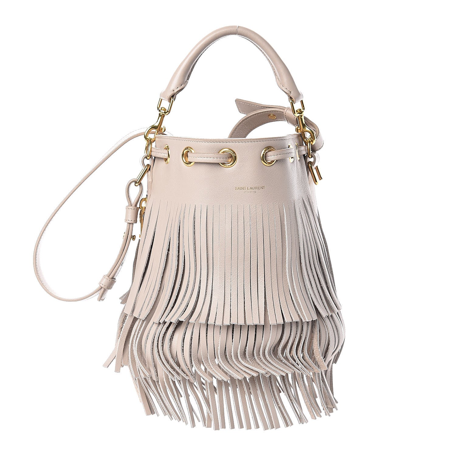 Saint Laurent Calfskin Small Emmanuelle Fringe Bucket Bag Vintage White 1 of 9