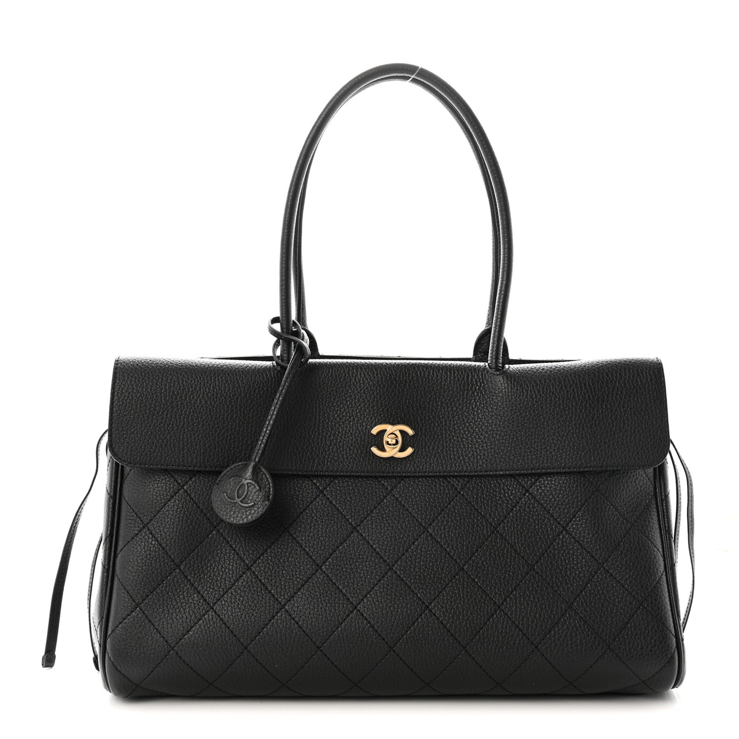 Grained Calfskin Stitched Urban Essentials Large Shopping Bag Black