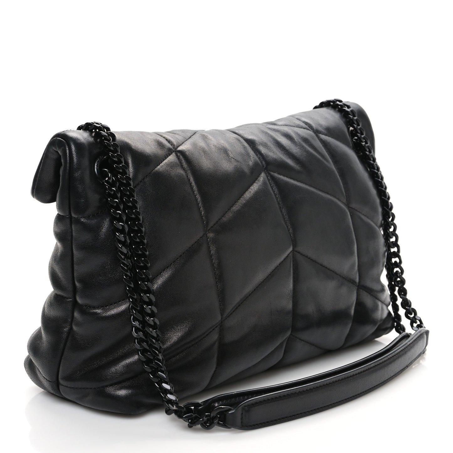 Lambskin Quilted Monogram Monochrome Small Loulou Puffer Chain Satchel Black