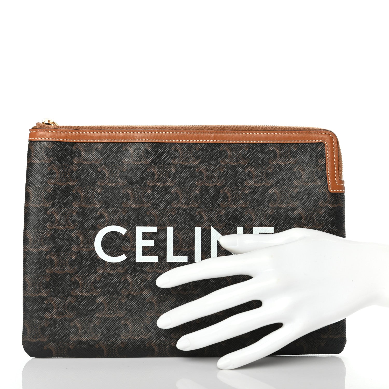 Celine Triomphe Canvas Lambskin Small Pouch Tan 2 of 7