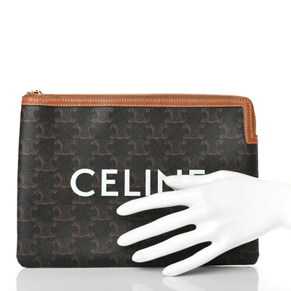 Celine Triomphe Canvas Lambskin Small Pouch Tan 2 of 7