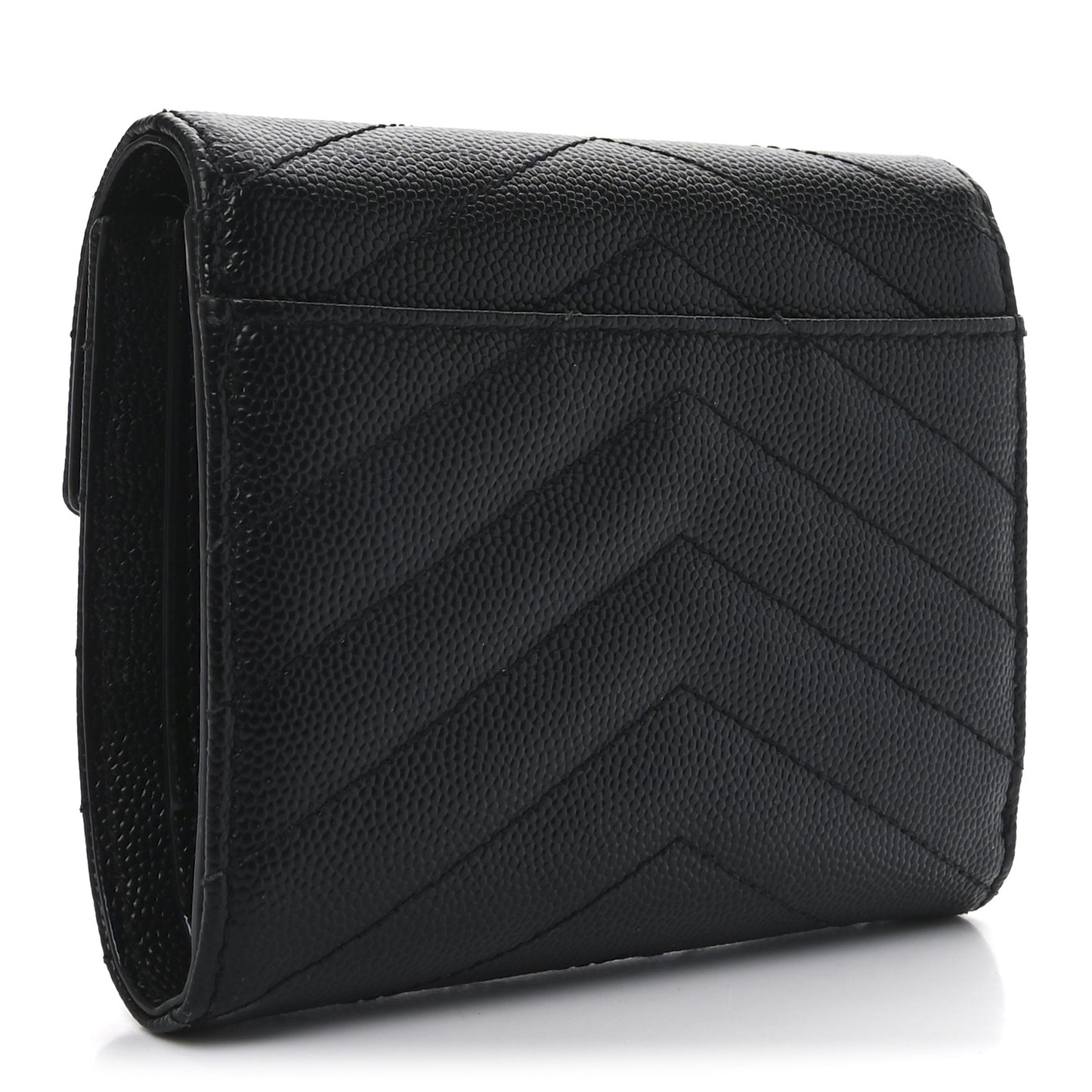 Grain De Poudre Matelasse Chevron Monogram Compact Tri Fold Wallet Black