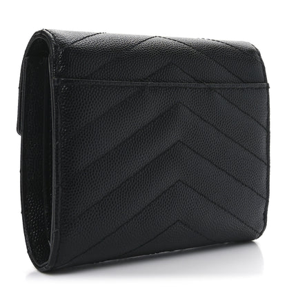 Saint Laurent Grain De Poudre Matelasse Chevron Monogram Compact Tri Fold Wallet Black 3 of 6