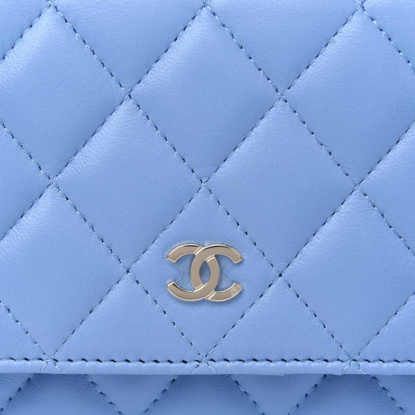 Lambskin Quilted Mini Wallet On Chain WOC Light Blue