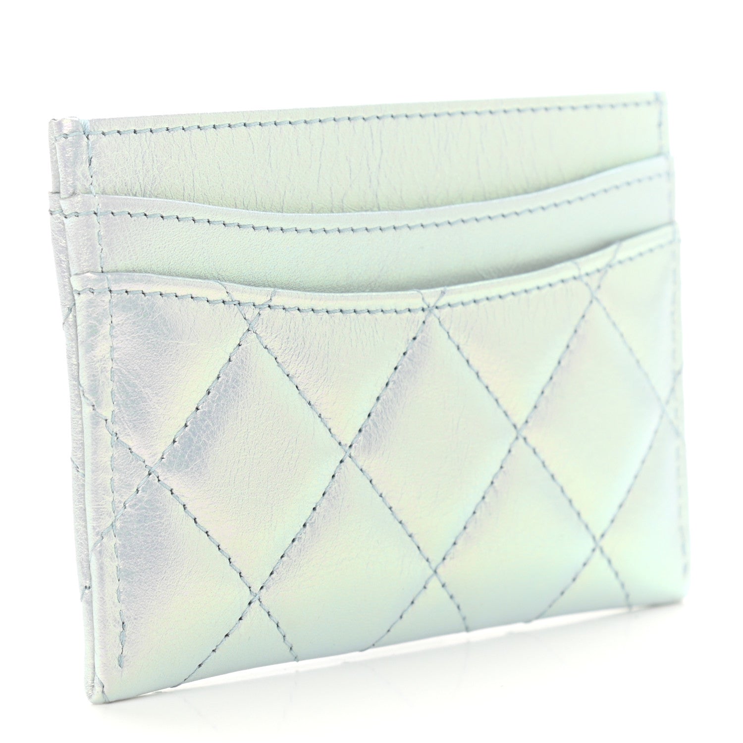 Chanel Iridescent Calfskin Quilted Card Holder Light Blue 3 of 8
